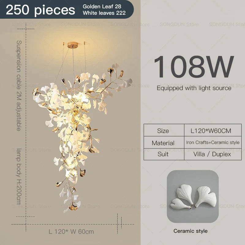 Decorbites™ Ginkgo-Blatt-Keramik-Kronleuchter: Modernes nordisches Wohnzimmer- & Hotellobby-Beleuchtung