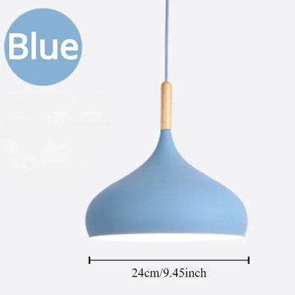 Modern Macaron Aluminum Pendant Light With Wood Accent