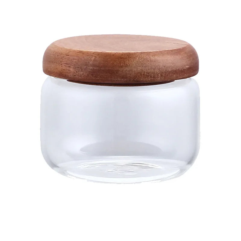 Decorbites™ Akazienholz-Deckel Klar-Glas-Vorratsglas 300ml für Trockenlebensmittel Snacks Süßigkeiten Gewürze Glas
