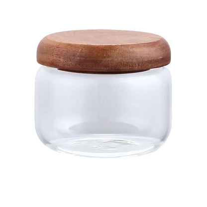 Decorbites™ Akazienholz-Deckel Klar-Glas-Vorratsglas 300ml für Trockenlebensmittel Snacks Süßigkeiten Gewürze Glas