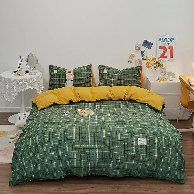 Cotton Grid Print Quilt Cover