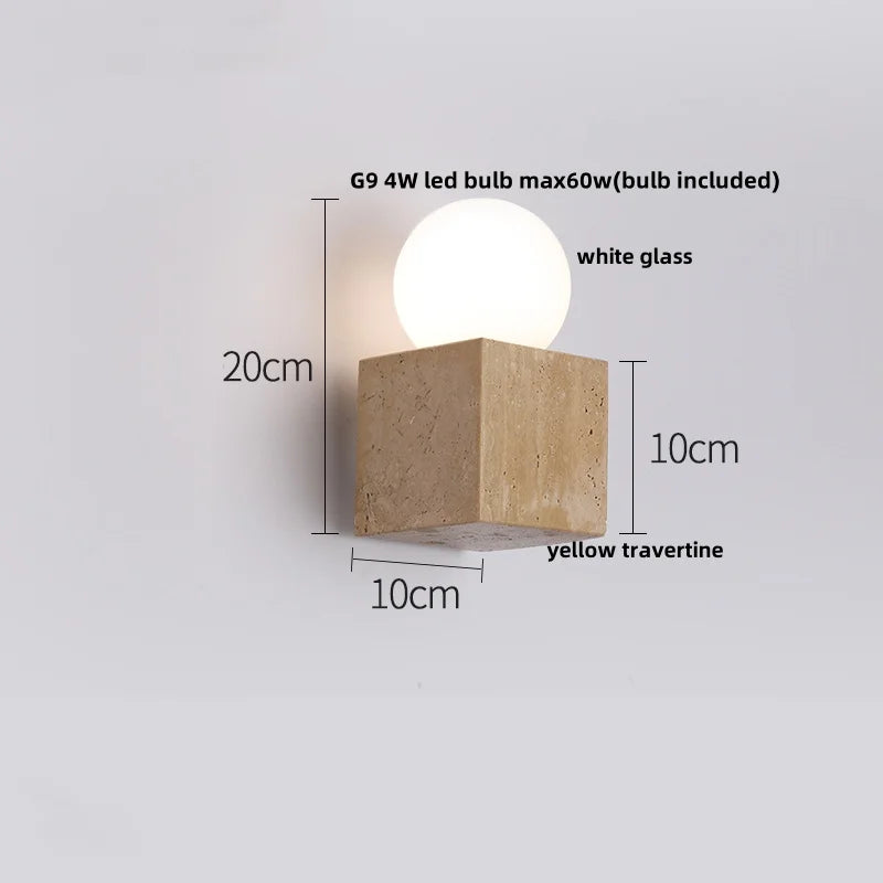 Decorbites™ LED-Tastenschalter-Wandleuchte in Gelbem Travertin mit Weißem Glas - Modernes Nordisches Design