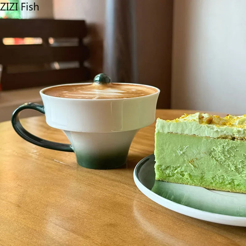 Decorbites™ Gradient Keramik-Tasse- und Untertassensatz – Buntes Tee- und Kaffeegeschirr für den Esstisch