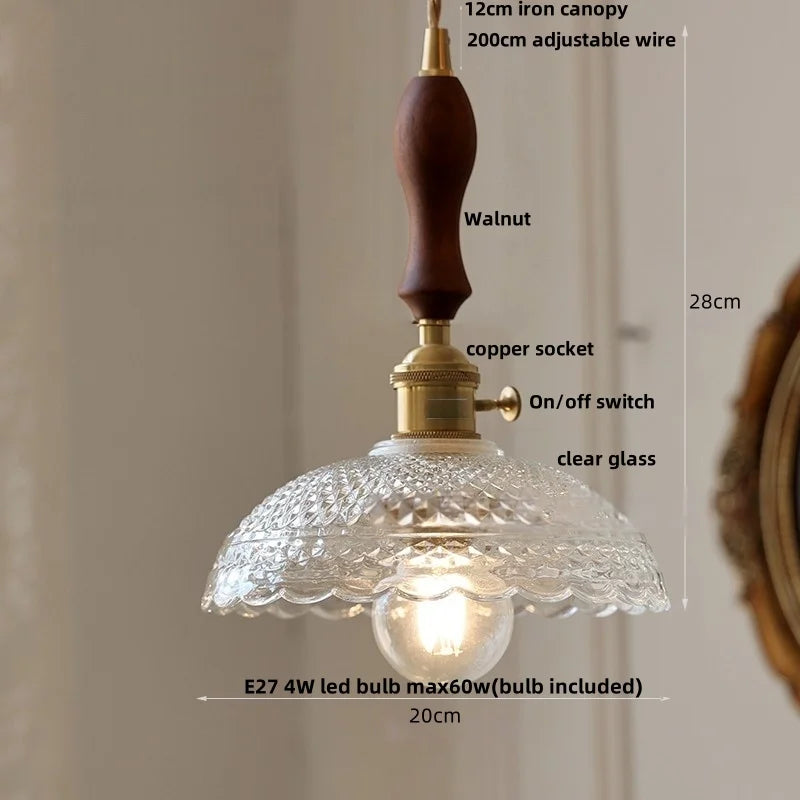 Decorbites™ Grüne Glas LED Hängelampe | Modern Nordisch Holz Walnuss | Messingknopf-Schalter | Hängelicht