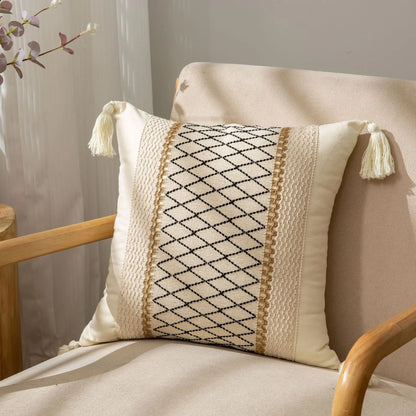 Decorbites™ Geometrisches Fransen-Kissenbezug aus Baumwolle und Leinen für Wohnzimmer und Schlafzimmer