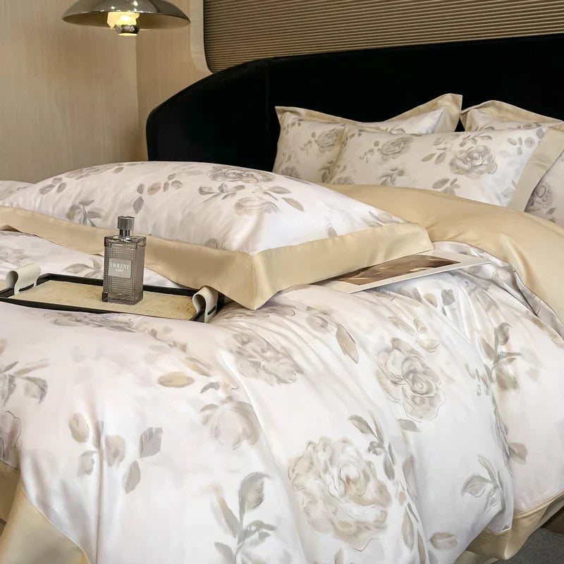 Decorbites™ Bettwäsche-Set aus Eukalyptusfasern Blumenmuster: Bettbezug, Bettlaken, Kissenbezug – 4 Teile