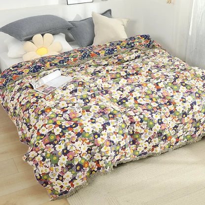 DecorBites™ Gauze Flowers Double-Sided Cotton Throw Blanket with Tassels