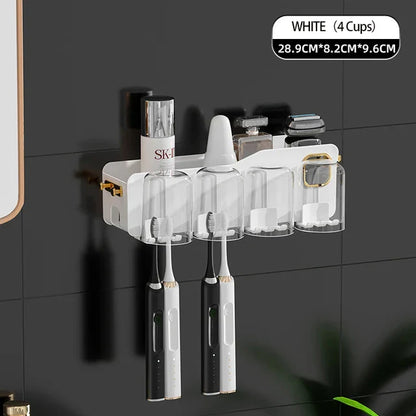 Decorbites™ Umgekehrtes Zahnbürstenhalter mit automatischer Zahnpasta-Presser & Make-up-Aufbewahrungsregal