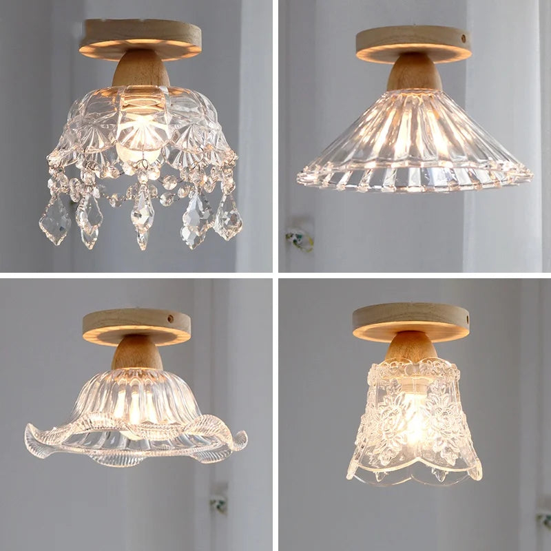 DecorBites™ Crystal Wood LED Ceiling Lamp Clear Glass Modern Indoor Lighting