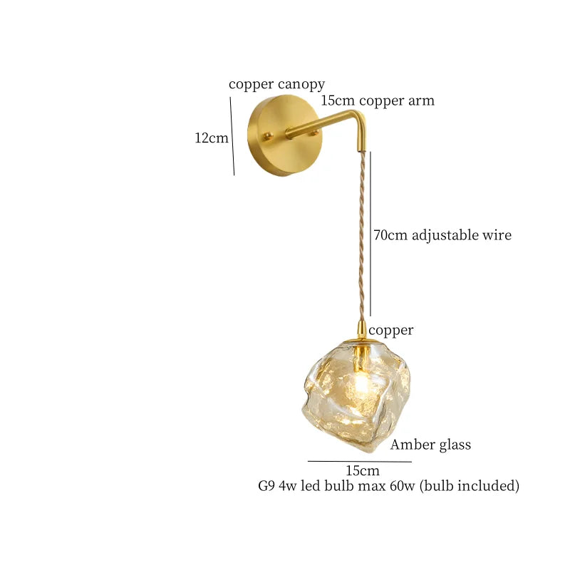 Brass Ice Glass Wall Sconce