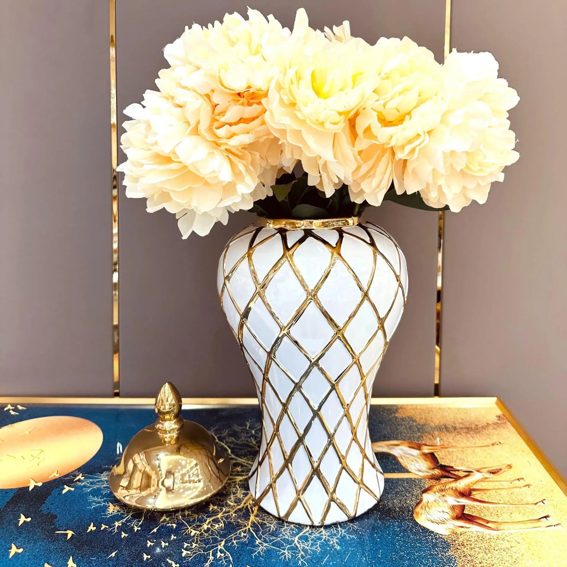 Gold Diamond Porcelain Jar