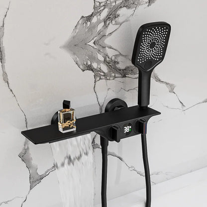 DecorBites™ Digital Display Black Waterfall Shower Mixer Wall Mount Brass Bathroom Taps