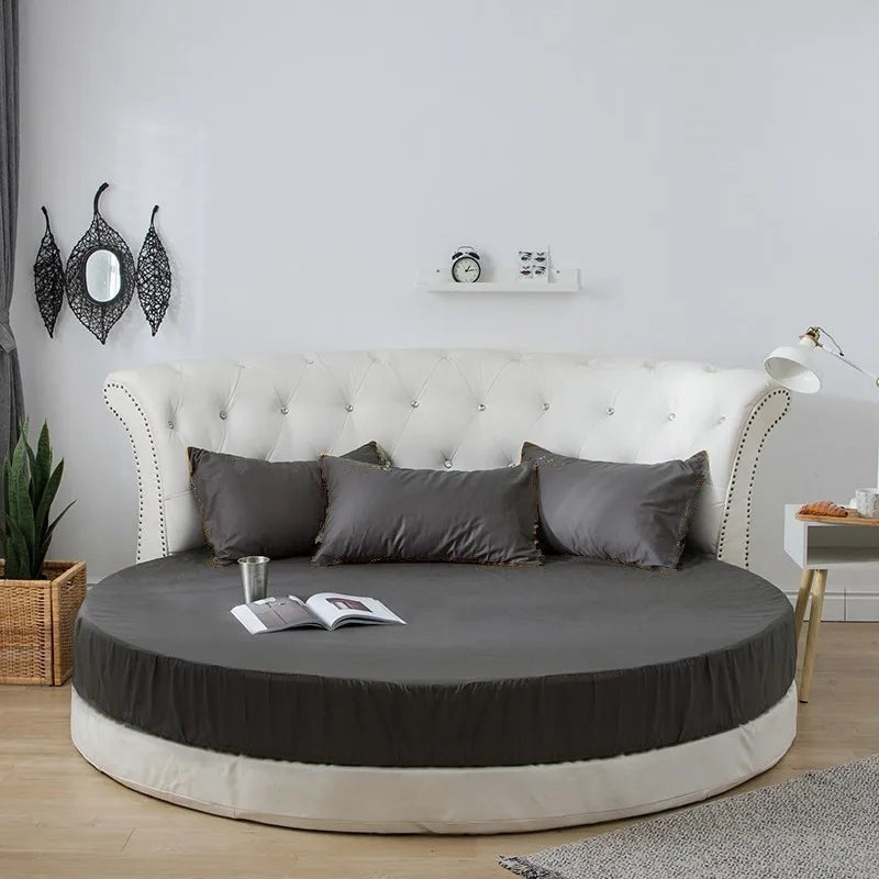 DecorBites™ Cotton Round Fitted Bed Sheet Set with Pillowcases