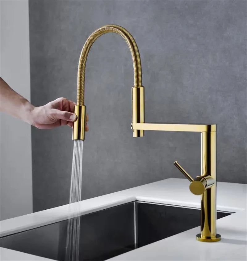 Gold Brass Spring Spout Faucet