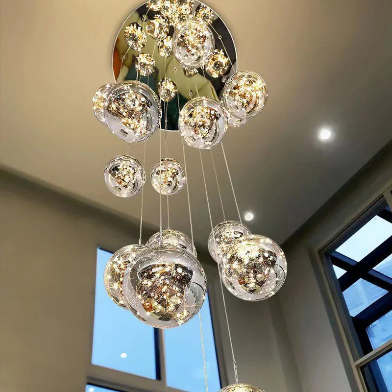 DecorBites™ Glass Ball Spiral Chandelier for Modern Staircase & Dining Table LED Ceiling Light