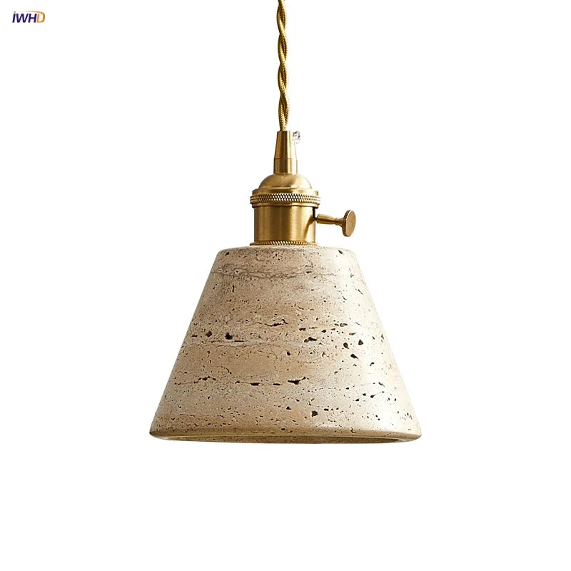 Decorbites™ LED-Drehknopf-Schalter-Pendant-Lampe Gelber Travertin Kupfer Wabi-Sabi Hängelampen