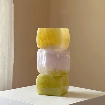 DecorBites™ Geometric Square Vase Table Soft Decoration Glass Decor for Hotel TV Counter