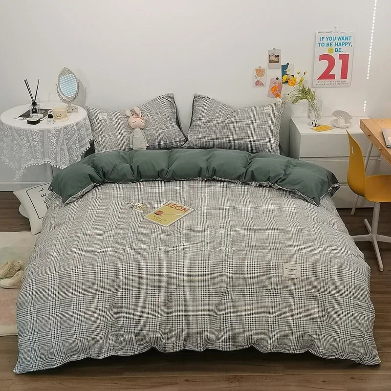 Cotton Grid Print Quilt Cover