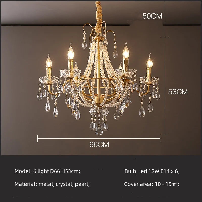 Gold Crystal Pearl Chandelier Iron D98cm