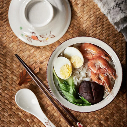 Decorbites™ Japanischer Stil Ramen-Schüssel mit Deckel | Keramische Nudelschüssel für Suppe, Reis, Brei