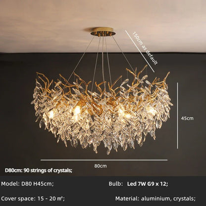 Decorbites™ Kristallzweig LED Hängeleuchter - Goldene Aufhänge Lampe für luxuriöses Esszimmer