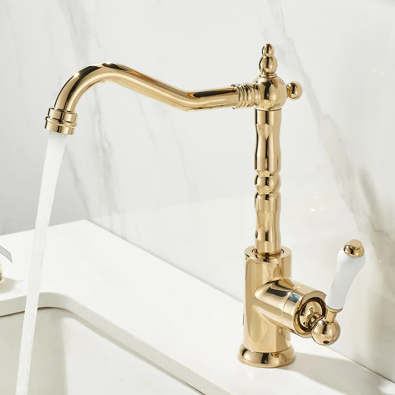 Decorbites™ Gold Schwarz Messing Badezimmer Küchenarmatur – Waschbeckenmischer für heißes und kaltes Wasser