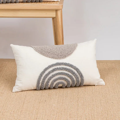 DecorBites™ Geometric Embroidery Tassel Cushion Cover - Grey White Simple Loop Tufted Pillow