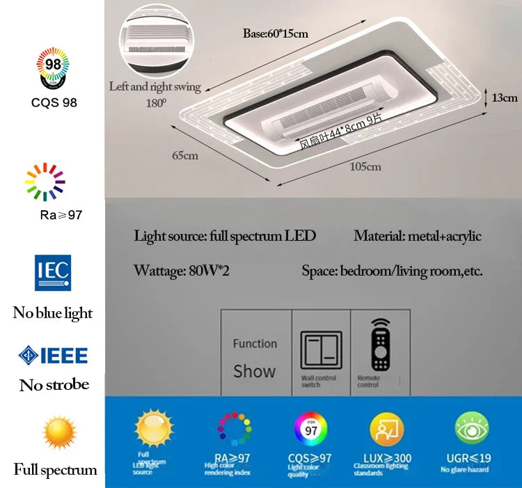 DecorBites™ LED Bladeless Ceiling Fan Dimmable Remote Modern Indoor Lightingusc