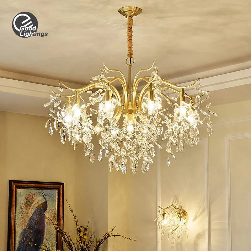 DecorBites™ Gold Crystal Ceiling Chandelier for Bedroom Dining Living Room