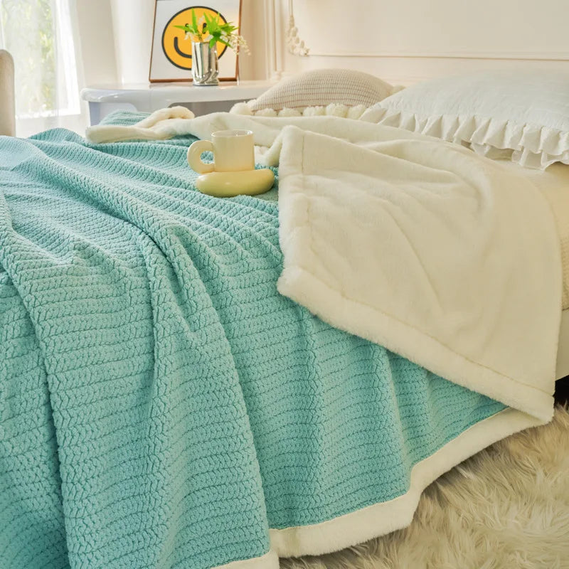 DecorBites™ Cozy Faux Rabbit Fur Blanket, Soft Fluffy Quilt for Single, Anti-Static Warm Throw