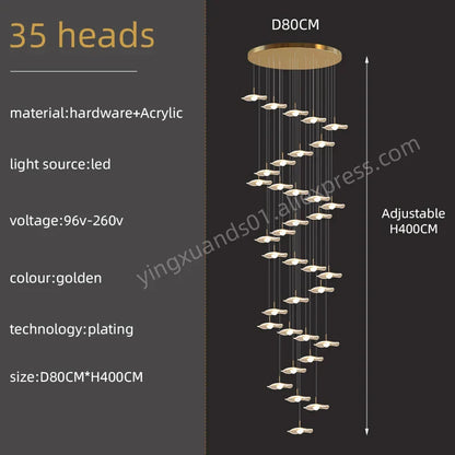 Decorbites™ Goldene Akryl-Kronleuchter LED-Hängeleuchte Moderne Treppenhaus-Wohnzimmer-Beleuchtung