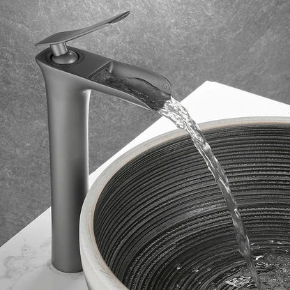 DecorBites™ Grey Waterfall Brass Basin Faucet - Hot Cold Mixer Tap for Bathroom Sink