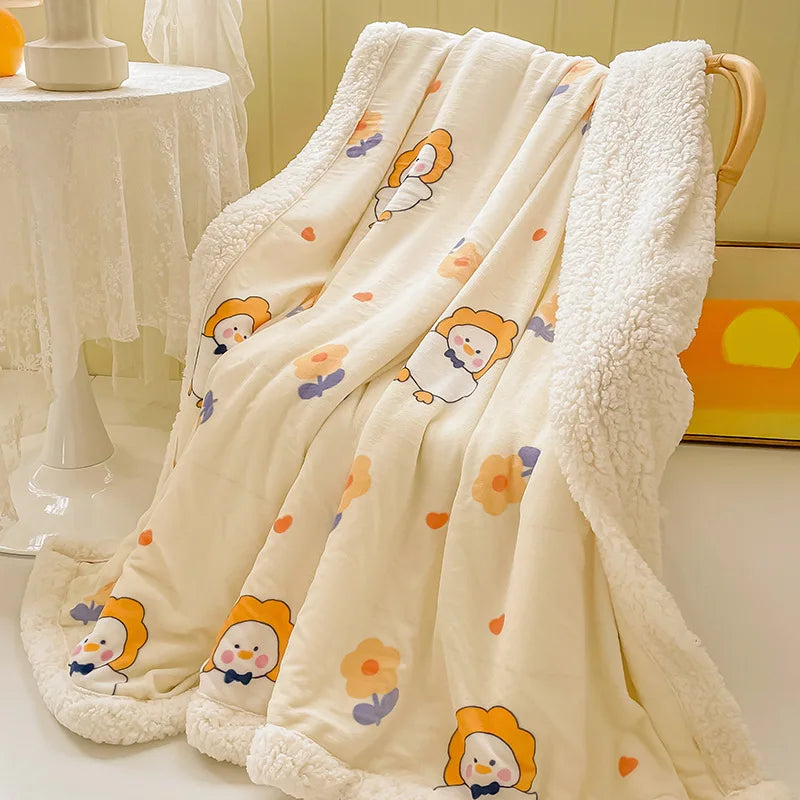 Decorbites™ Gemütliche Milchvelours-Cartoon-Decke für Einzelbett, Studentenwohnheim: Frühling & Herbst Decke