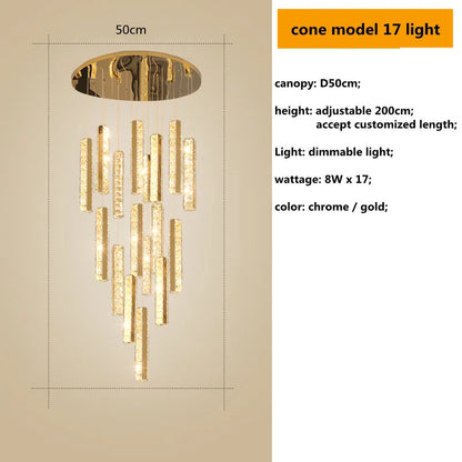 Decorbites™ Gold Chrom Stahl Kristall Anhängerleuchten mit dimmbarer LED für Villen-Treppe