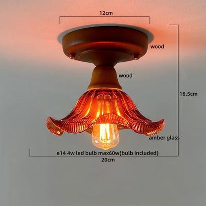 DecorBites™ Green Glass LED Ceiling Lamp Nordic Wood Copper Ceiling Lights