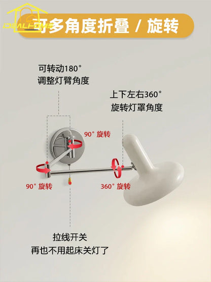 DecorBites™ Cream Wind Wall Lamp LED E27 Swing Arm Telescopic Staircase Bedside Reading