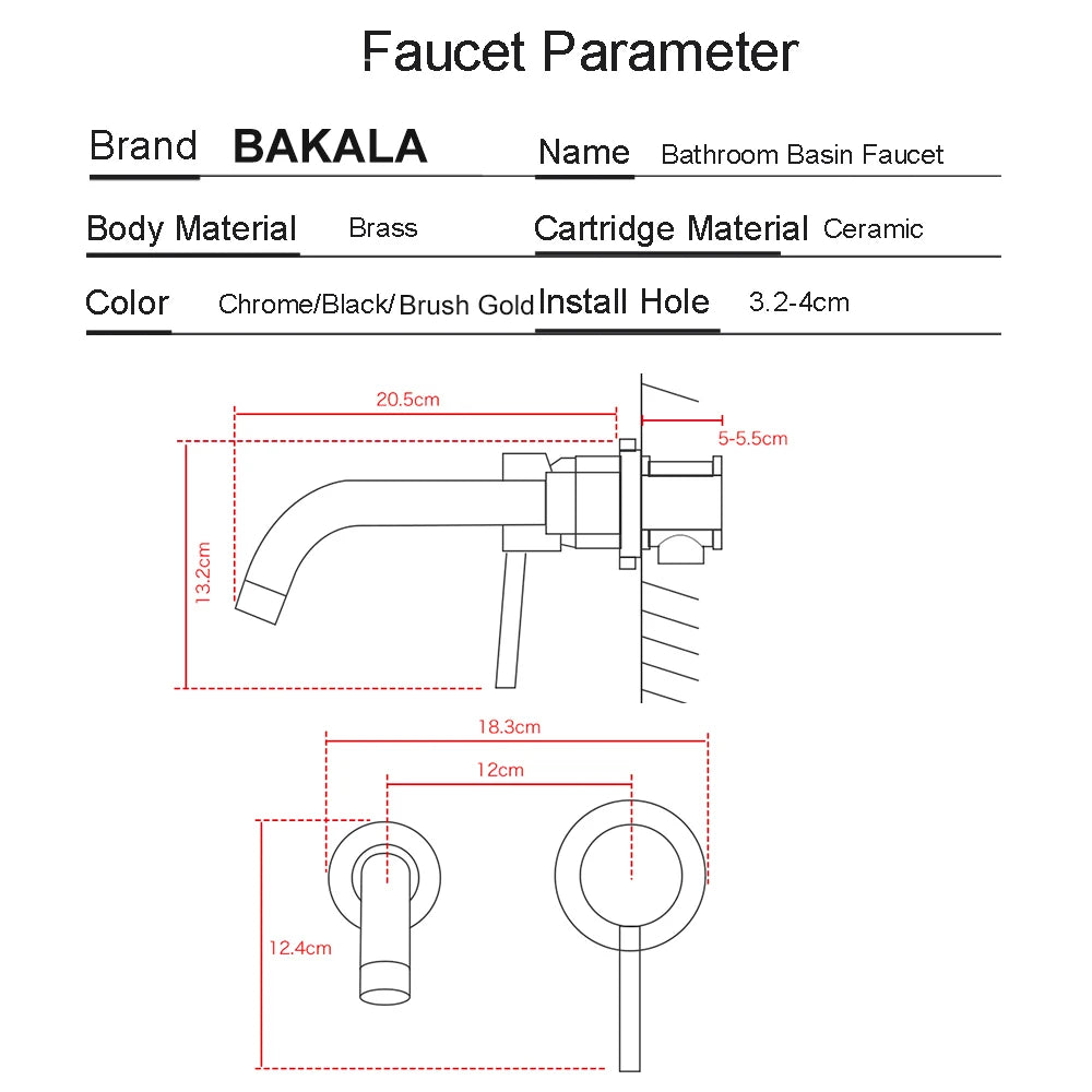 Brass Wall Mounted Bathroom Faucet