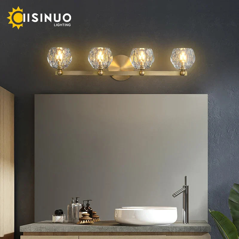 DecorBites™ Gold Solid Copper Crystal Vanity Light Fixtures for Bathroom and Bedroom