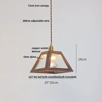 DecorBites™ Glass LED Pendant Lamp Walnut Wood Brass Hanging Lights