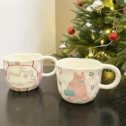 Decorbites™ Unregelmäßiger Keramischer Bärenbecher: Handgefertigte Kaffeetasse für Büro und Paare