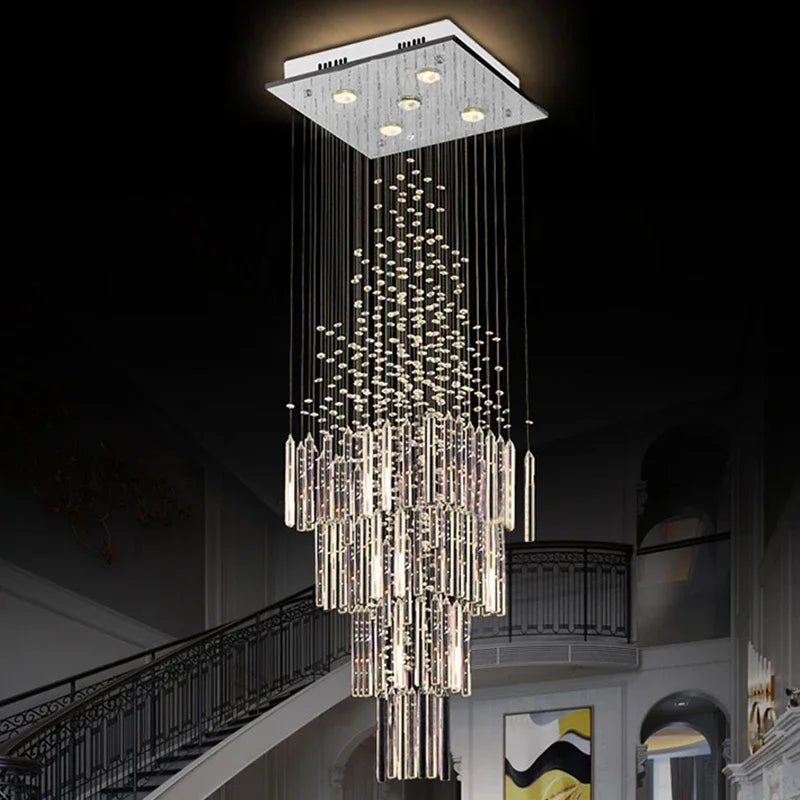 Decorbites™ Kristallsäule-Leuchter: Moderne Hängelampe mit quadratischer Basis für Wohnzimmer, Treppenhaus, Loft