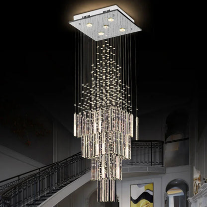 Decorbites™ Kristallsäule-Leuchter: Moderne Hängelampe mit quadratischer Basis für Wohnzimmer, Treppenhaus, Loft