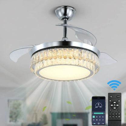 Decorbites™ Kristall-Lüfter-Leuchter LED-Licht ausklappbare Blätter dimmbar Fernbedienung modernes Wohnraumausstattung