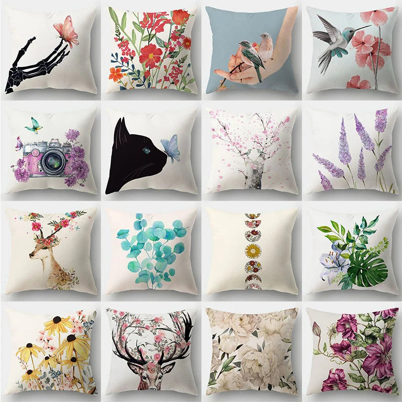 Decorbites™ Reh-Tier Kurz-Plüsch-Kissenbezug mit natürlichen Blättern und Blumen