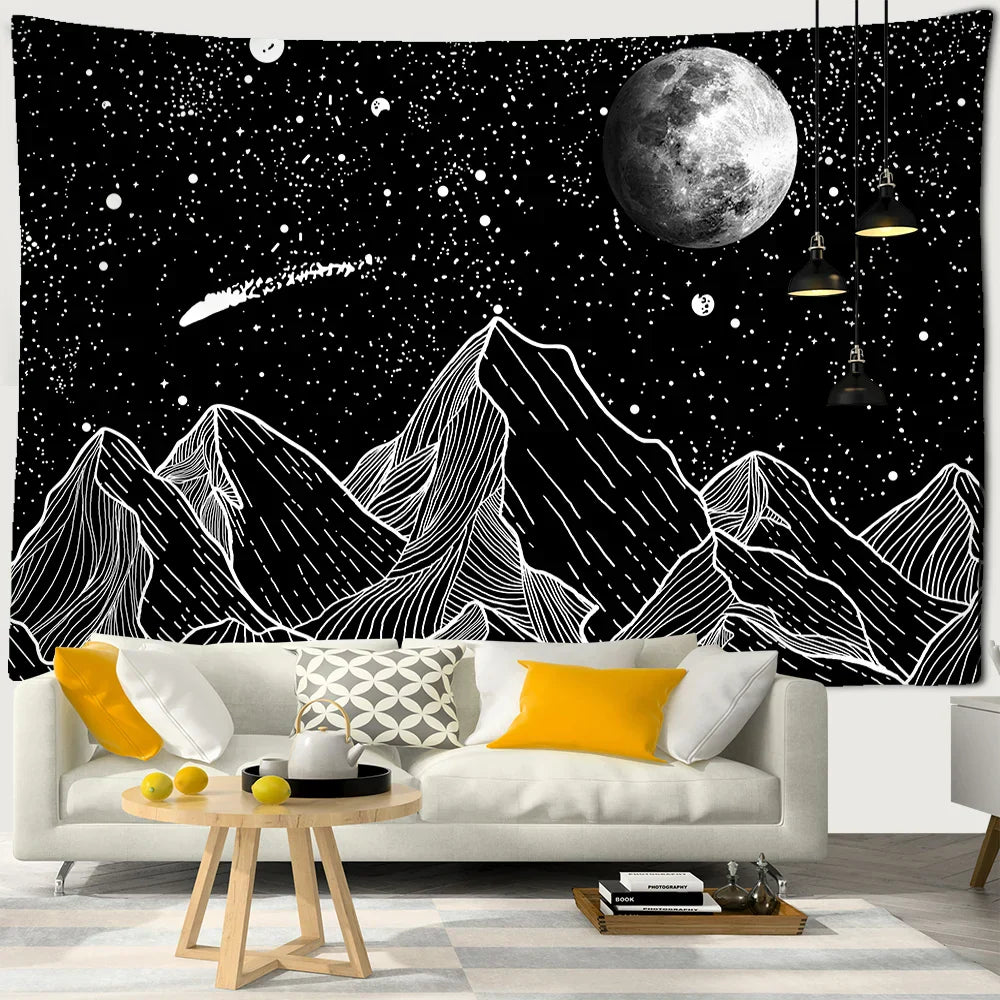 Decorbites™ Schwarz-Weiß-Sterne-Mandalas-Tapisserie - Wohnraumausstattung