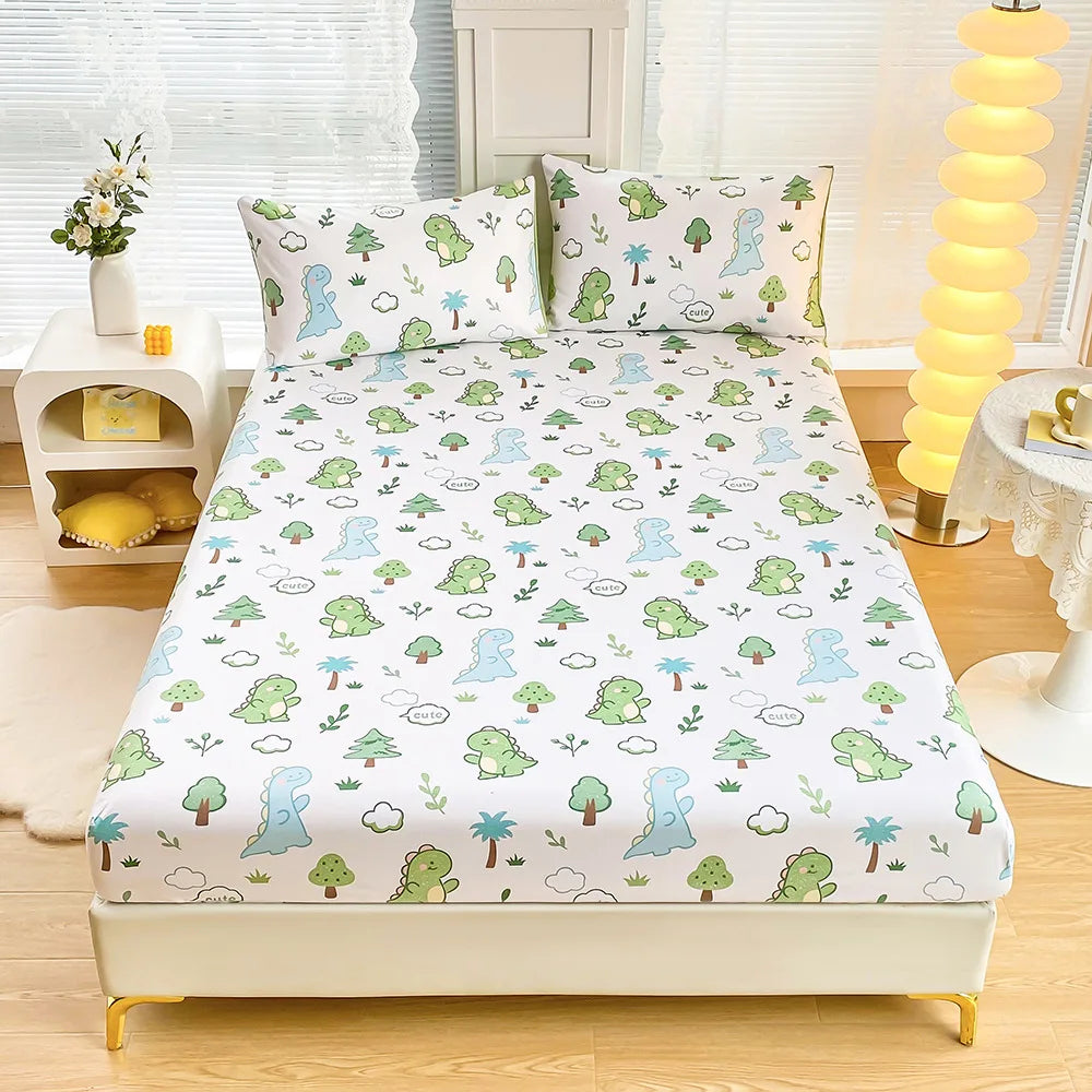 DecorBites™ Golden Feather Sheet Set: Fitted Sheet & 2 Pillowcases, All Season Bedspread