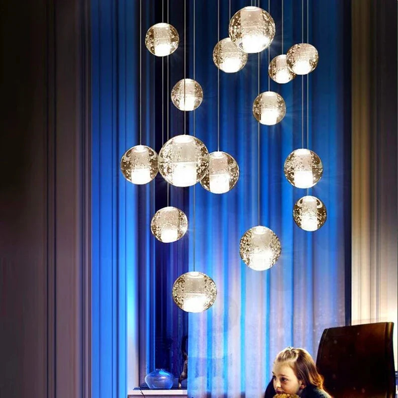DecorBites™ Crystal Ball Chandelier Pendant Light for Staircase Hallway Bar Décor