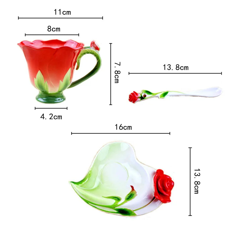 Decorbites™ Emaille-Rosen-Pfingstrosen-Blumen-Kaffeetasse Hochzeits-Geburtstagsgeschenk
