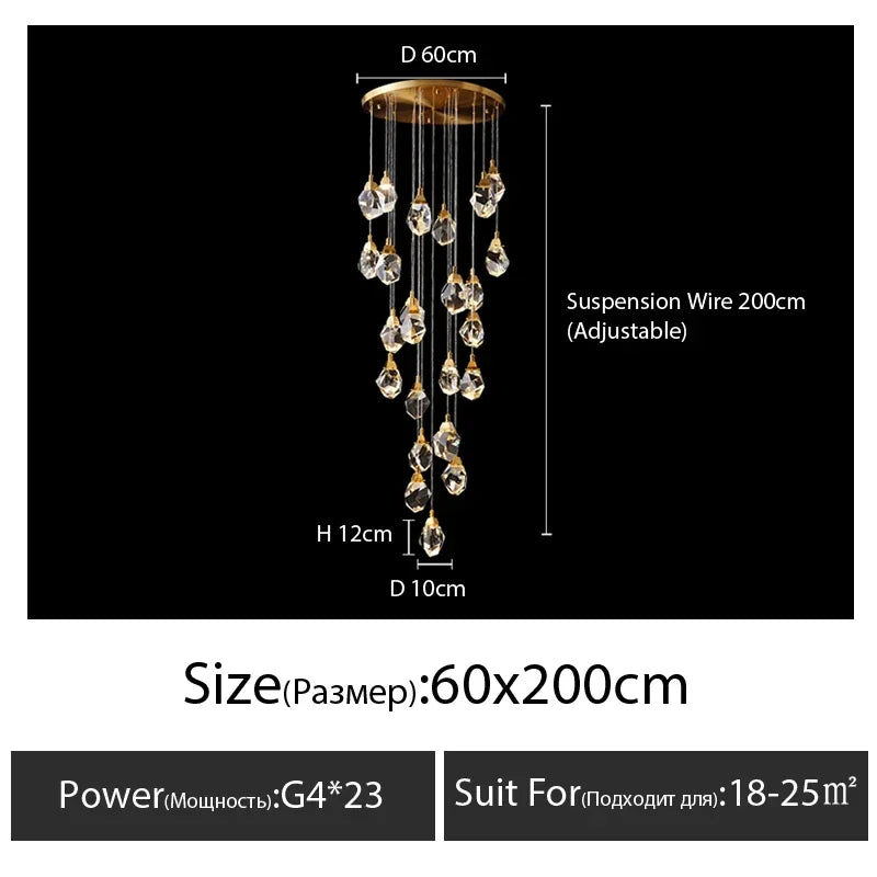 Decorbites™ Diamantkristall-Treppenhaus-LED-Goldene Kronleuchter-Beleuchtung für luxuriöse Heimdekoration
