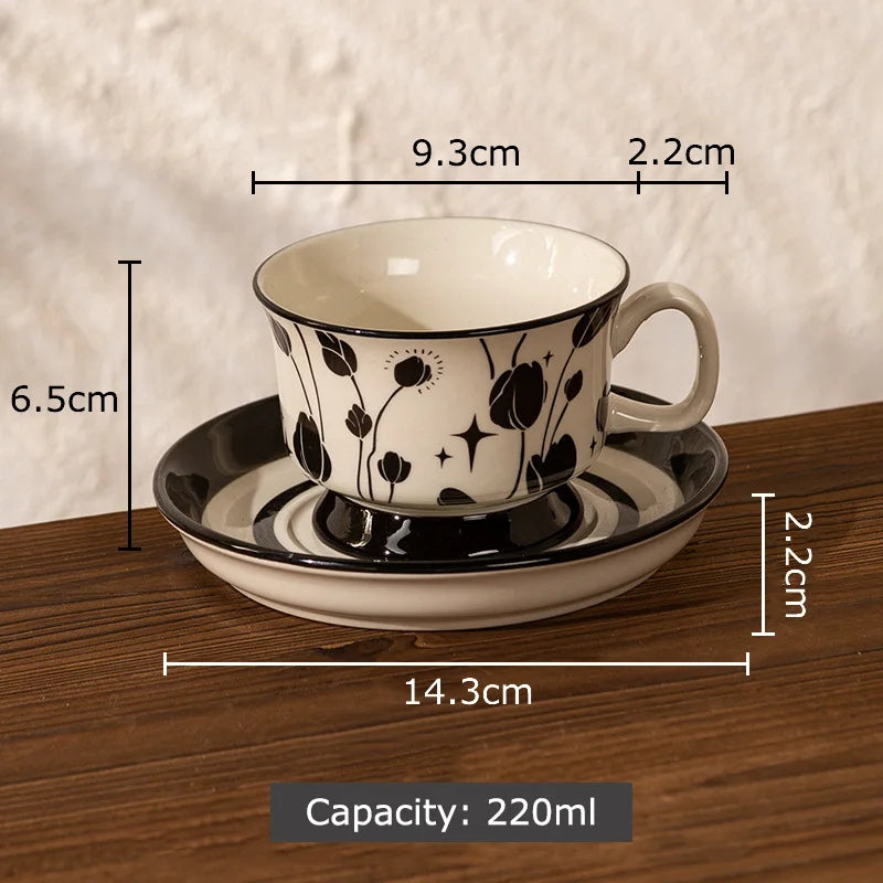 Decorbites™ Blumenmuster Keramik-Tasse- und Untertassenservice Vergoldeter Kaffee-Tee-Becher Saftbehälter